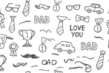 Fun vector icons representing love for dad with various playful elements and designs in black line art style