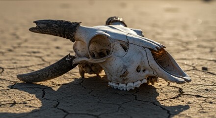Obraz premium Animal Skull on Cracked Earth (Photo)