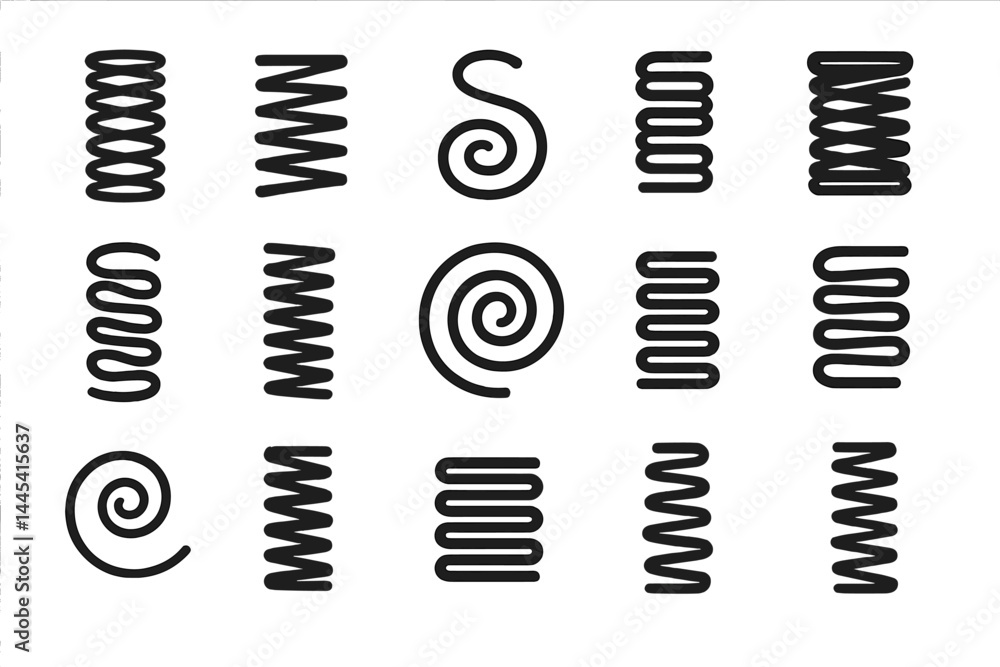 Poster vector icon design featuring various types of spirals and wave patterns for creative projects, suita