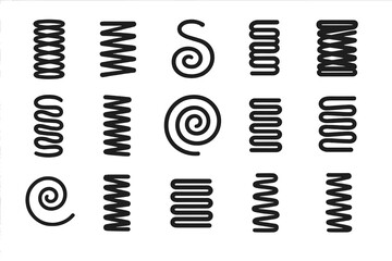 Vector icon design featuring various types of spirals and wave patterns for creative projects, suitable for digital applications and print media