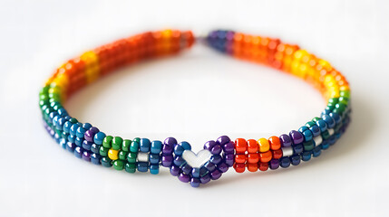 Colorful rainbow beaded bracelet handmade jewelry vibrant design crafting art close-up love symbol