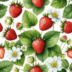 Seamless Watercolor Strawberry Pattern