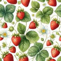 Fresh Strawberries Seamless Pattern