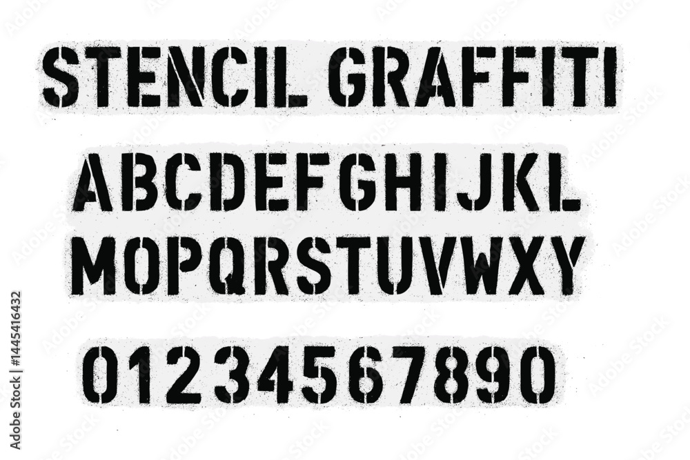 Poster stencil graffiti vector icon featuring uppercase letters and numbers designed for artistic applicati