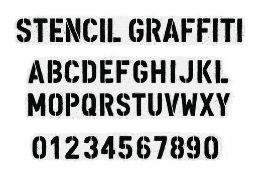 Stencil graffiti vector icon featuring uppercase letters and numbers designed for artistic applications