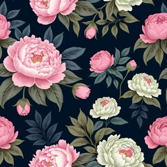 Seamless Pink and White Peony Floral Pattern