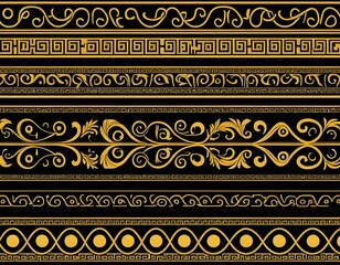 Golden Greek Key Pattern Seamless Border Set