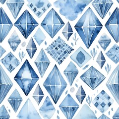 Watercolor Blue Diamond Pattern