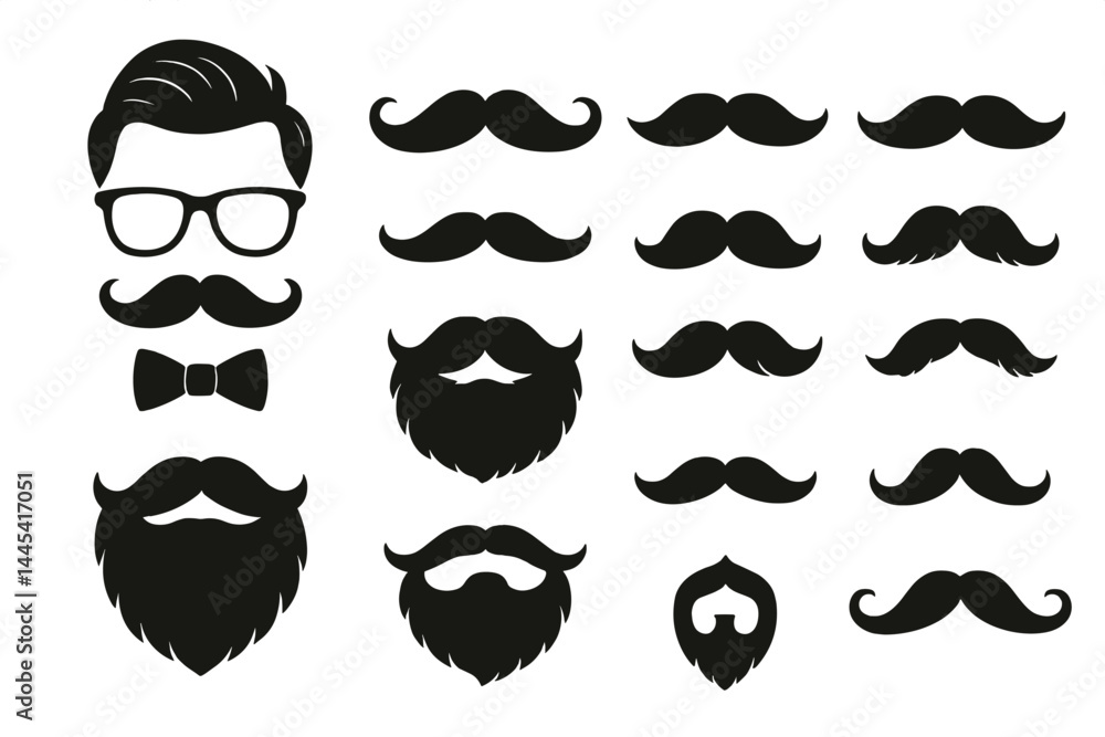 Aufkleber various vector icons of mustaches and beards with glasses and bow ties for creative design projects 