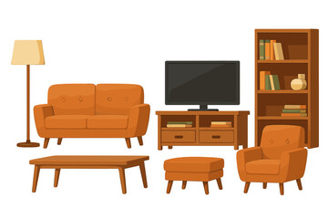 Cozy living room vector icon design featuring modern furniture and warm colors for interior decoration