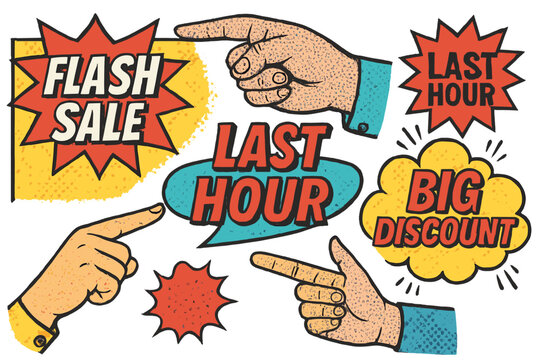 Attention-grabbing vector icons showcasing special sale announcements with emphasis on time-limited offers and discounts