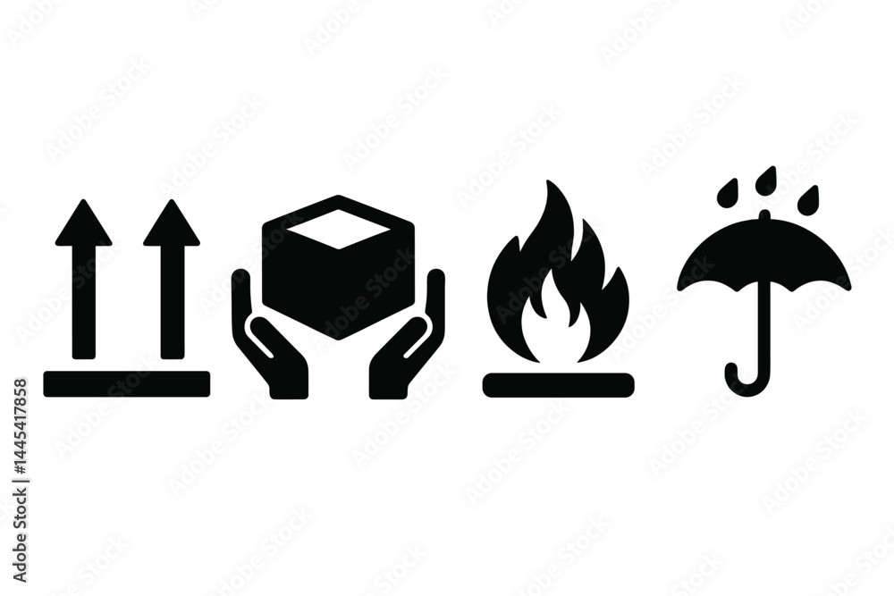 Aufkleber detailed vector icons representing various handling instructions for packages in a shipping context
