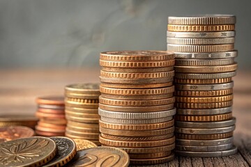 Stack of coins with sunlight background, finance and banking concept idea.