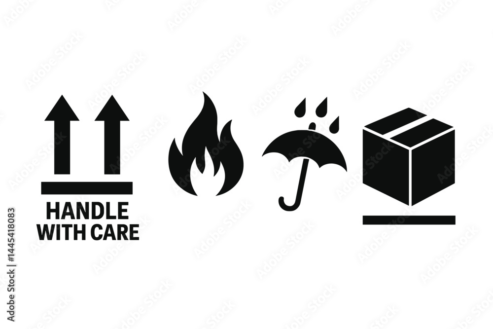 Fototapete vector icons illustrating handling instructions for sensitive items during shipping process
