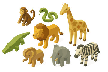 Colorful vector icon set of various wildlife animals in geometric style suitable for digital design projects