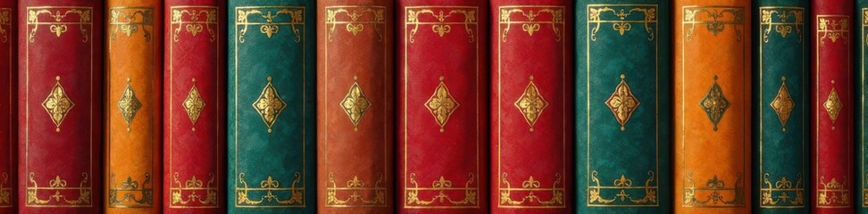 Fototapeta premium Retro book spine designs, art deco frames, geometric patterns , copper, art deco, retro