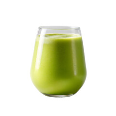 glass of green matcha smoothie on transparent background