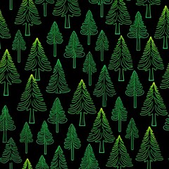 Green Neon Trees Seamless Pattern