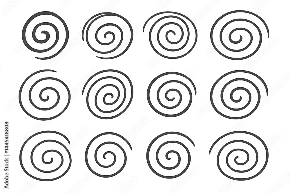 Poster vector icon set featuring multiple spiral designs suitable for various graphic applications and crea