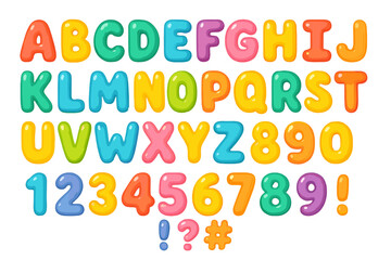 Colorful vector icon depicting playful letters and numbers in vibrant hues suitable for educational and playful environments