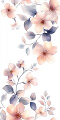A beautiful watercolor floral pattern with jasmine in pastel colors, with an empty space for the text, on a white background, The flowers in the picture are on the left 