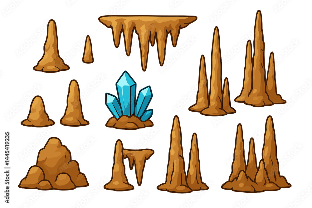 Aufkleber vector icon set of cave formations and crystals in a simple design suitable for various graphic proj
