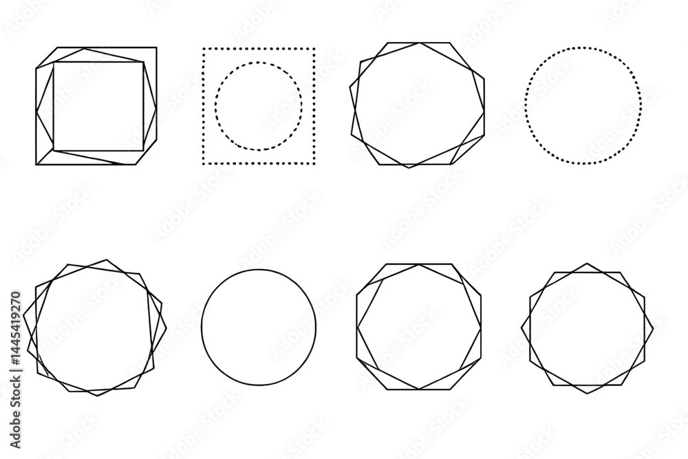 Poster various geometric shapes represented as vector icons illustrating the transformation of form and sty