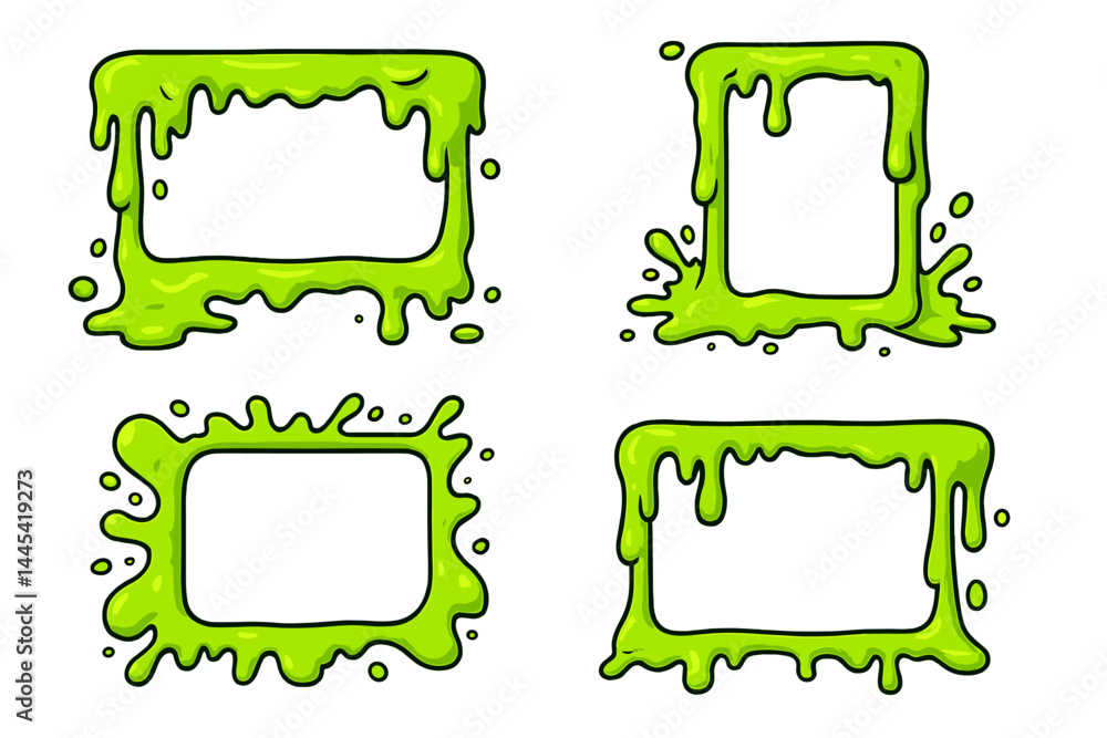 Poster bright green slime vector icons with various styles for creative design elements
