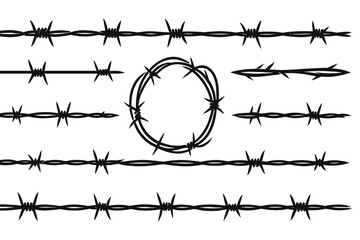 Barbed wire vector icon design for industrial or security themes with multiple styles and arrangements