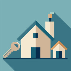 A 3d vector icon presents a real estate concept of a house and key, a vital symbol for property sale or rent, representing residential security and the architecture of a new home
