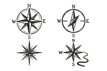 Vector icons of various compass designs illustrating navigation and direction concepts
