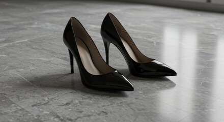 Black Stiletto Heels on Marble Floor - Photo