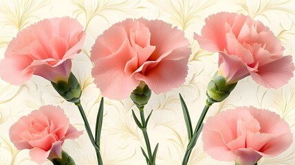 Soft Pink Carnations Displayed Against A Subtle Floral Background Creating A Calm Atmosphere