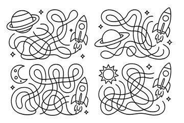 Vector icon featuring rockets, planets, and cosmic elements in a whimsical design for creative projects