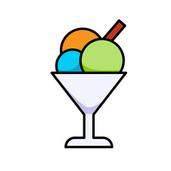 Ice Cream Sundae Dessert Sweet Line Icon Food Summer Treat Restaurant Flat Outline Vector Editable Easy to Edit