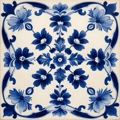Blue and White Floral Tile Pattern