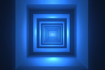 A blue, square tunnel stretches into infinity with perspective. Perfect for abstract concepts or futuristic technology visuals.