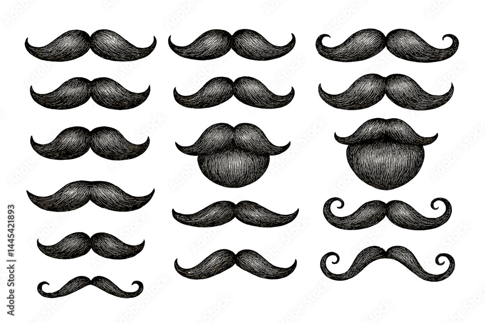 Aufkleber collection of vintage mustache vector icons in various styles for design projects and branding