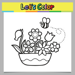 Beautiful flowers in pots coloring sheet