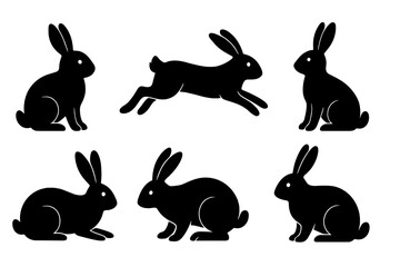 Vector icon of rabbits in different poses showcasing static and dynamic movements in a playful style