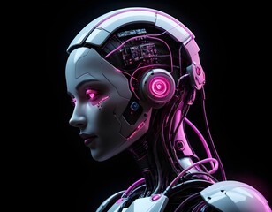 Cybernetic Female Robot Head Profile