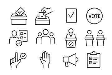 Voting process vector icons representing election activities and civic engagement