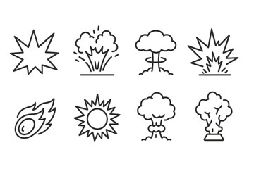 Explosive icons representing various types of blasts and impacts in a clean vector art style for graphic design projects