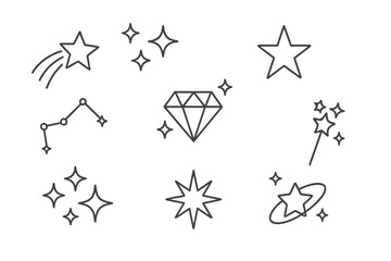 Vector icons depicting celestial elements including stars, diamonds, and constellations in a minimalist style