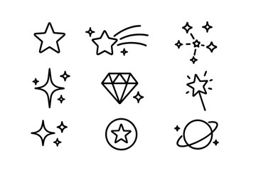 Vector icon set featuring stars, diamonds, and cosmic elements in a minimalist style for creative projects
