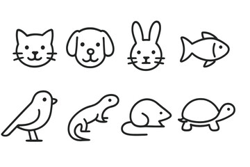 Creative vector icons of various cute animals including cat, dog, rabbit, fish, and more for diverse design projects