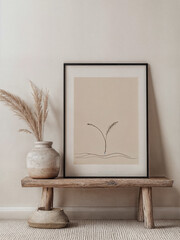 Minimalist Framed Art with Pampas Grass and Pottery