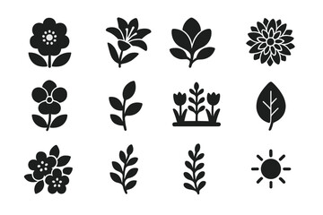 Collection of vector icons featuring various flower and leaf designs suitable for decorative and illustrative purposes