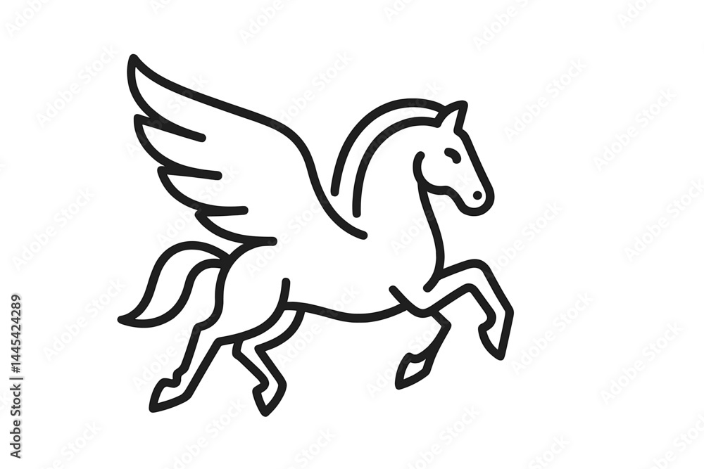 Poster unique vector icon of a pegasus illustration with wings, showcasing a mythical creature in a simplis