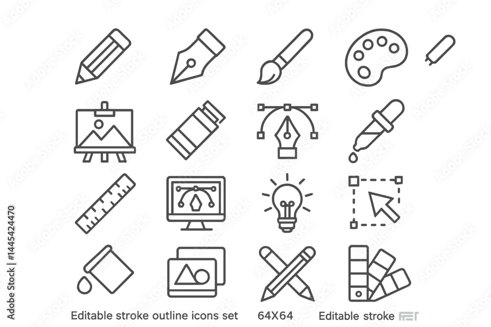 Aufkleber vector icon collection of artistic tools and design elements showcasing creativity and graphic desig